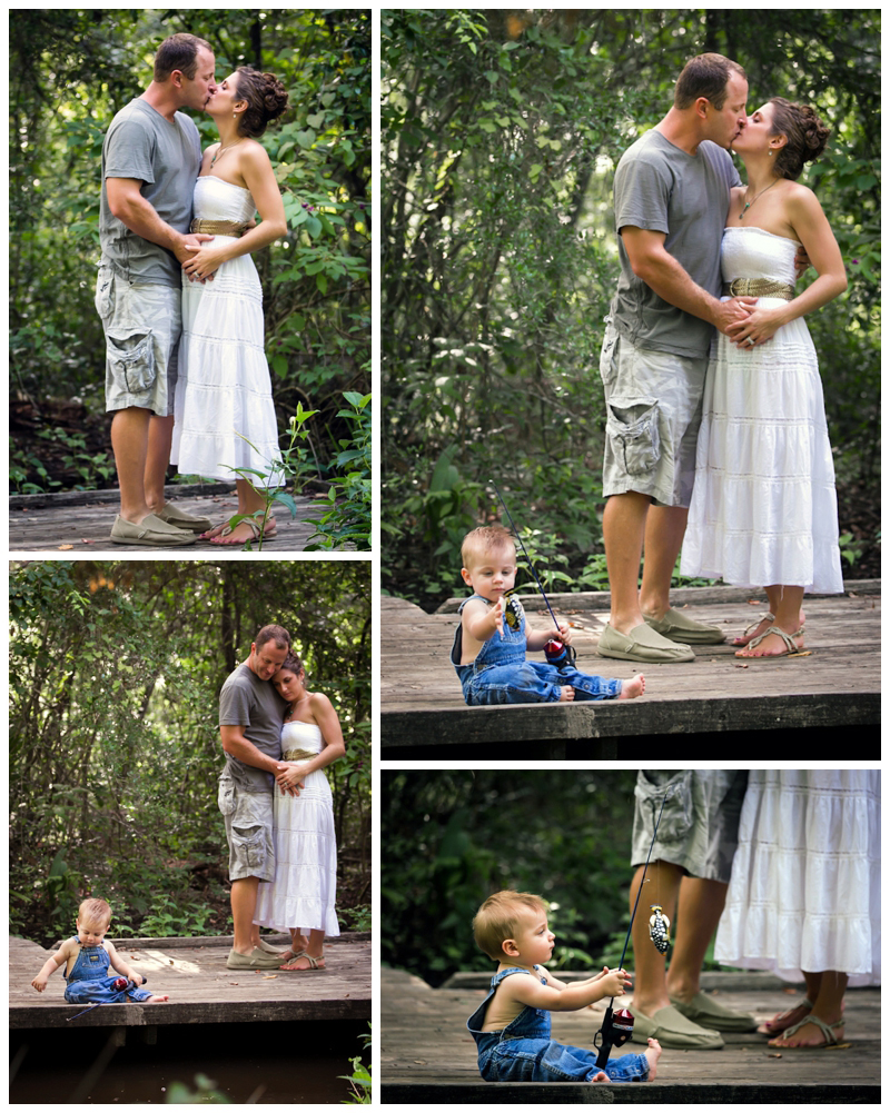 mom and dad watch boy fishing one year photo session fishing